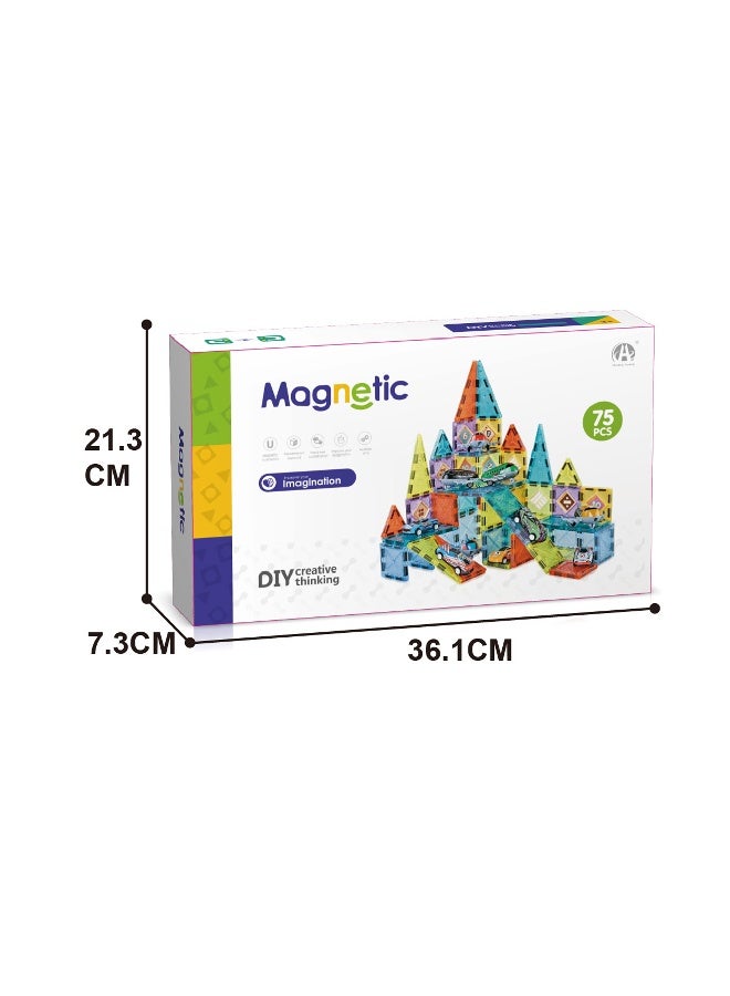 Magni Mates 75 PCS Magnetic DIY Blocks Set 5.5cm – Colorful Magnetic Building Tiles with Mini Cars and Airplane for Kids Creative Construction STEM Learning Toy - Image 3